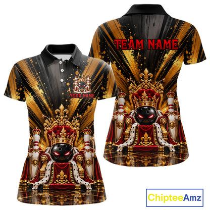 Custom King Bowling Ball Women Bowling Polo 1/4-Zip Shirt Royal Gold Bowling Jersey Youth Team Apparel NYN5094