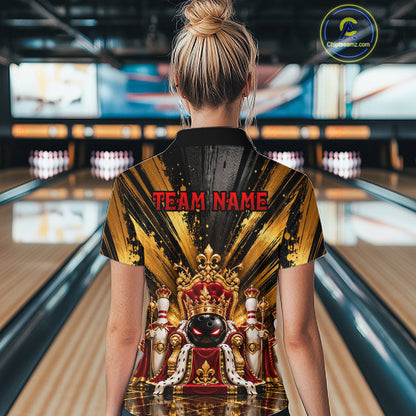 Custom King Bowling Ball Women Bowling Polo 1/4-Zip Shirt Royal Gold Bowling Jersey Youth Team Apparel NYN5094