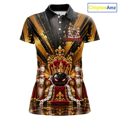 Custom King Bowling Ball Women Bowling Polo 1/4-Zip Shirt Royal Gold Bowling Jersey Youth Team Apparel NYN5094