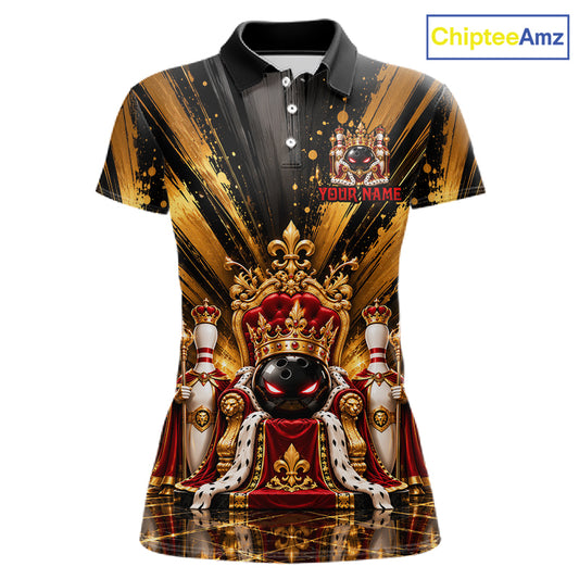Custom King Bowling Ball Women Bowling Polo 1/4-Zip Shirt Royal Gold Bowling Jersey Youth Team Apparel NYN5094