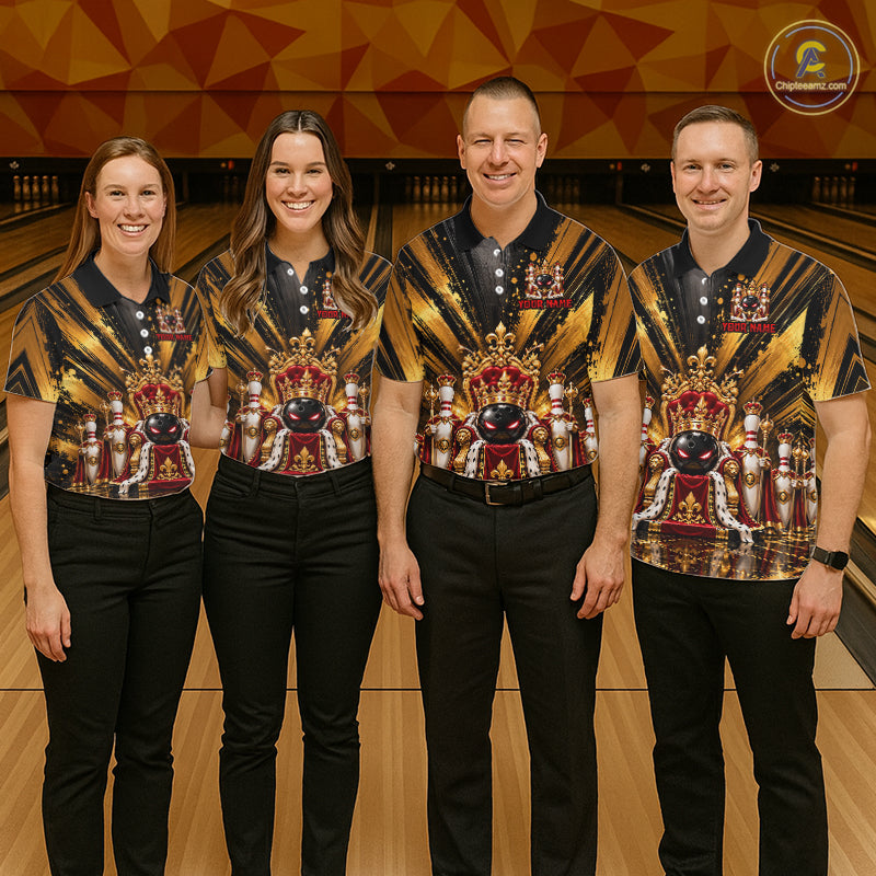 Custom King Bowling Ball Women Bowling Polo 1/4-Zip Shirt Royal Gold Bowling Jersey Youth Team Apparel NYN5094