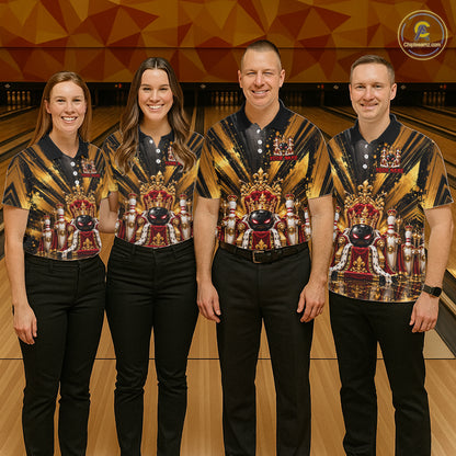 Custom King Bowling Ball Women Bowling Polo 1/4-Zip Shirt Royal Gold Bowling Jersey Youth Team Apparel NYN5094