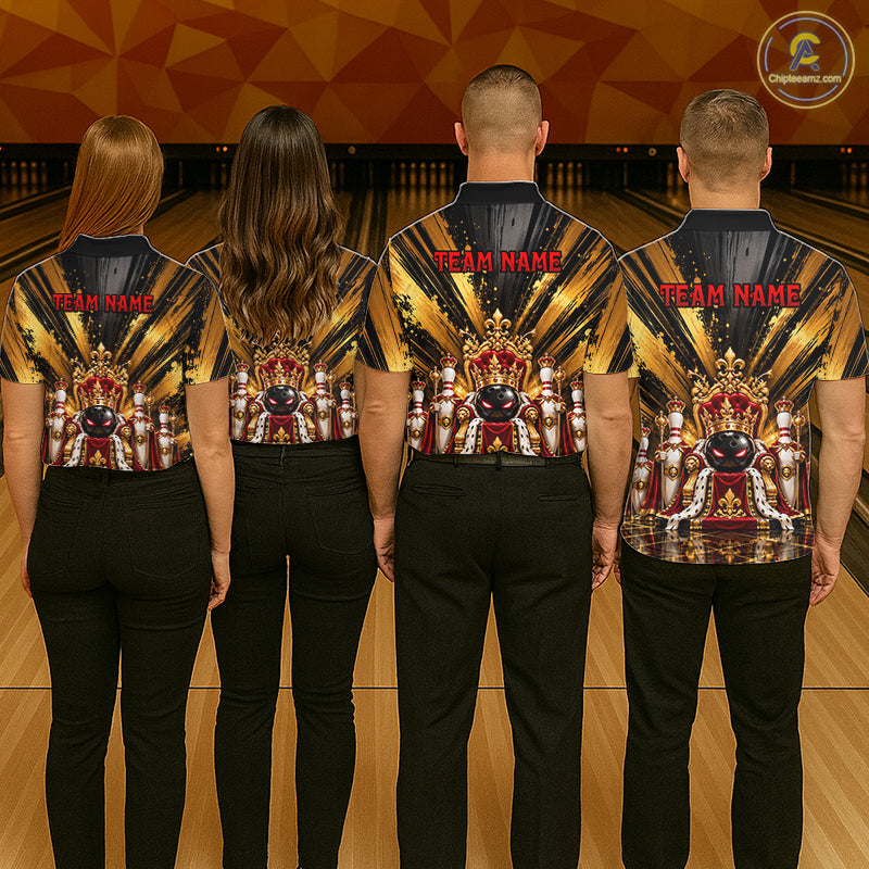 Custom King Bowling Ball Women Bowling Polo 1/4-Zip Shirt Royal Gold Bowling Jersey Youth Team Apparel NYN5094