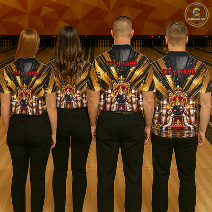 Custom King Bowling Ball Women Bowling Polo 1/4-Zip Shirt Royal Gold Bowling Jersey Youth Team Apparel NYN5094