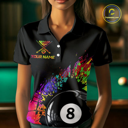 Custom Colorful Splatter Women's Billiard Ball Shirt Personalized Ball 8 Billiard Team Shirt NYN2342