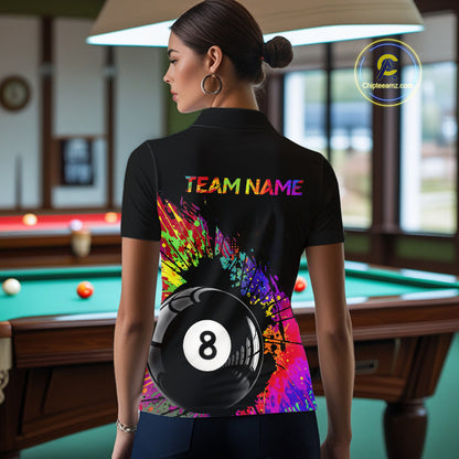 Custom Colorful Splatter Women's Billiard Ball Shirt Personalized Ball 8 Billiard Team Shirt NYN2342