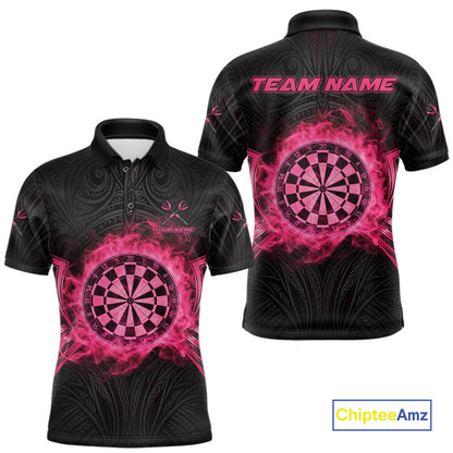 Black And Pink Smokes Dartboard Men Darts Polo Shirts Custom Tribal Dart Team Jerseys NYN2349
