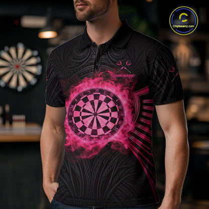 Black And Pink Smokes Dartboard Men Darts Polo Shirts Custom Tribal Dart Team Jerseys NYN2349