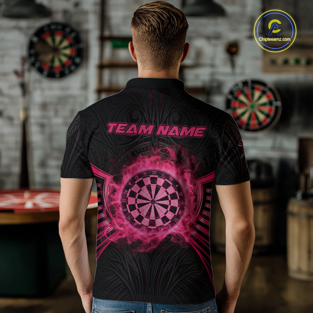 Black And Pink Smokes Dartboard Men Darts Polo Shirts Custom Tribal Dart Team Jerseys NYN2349