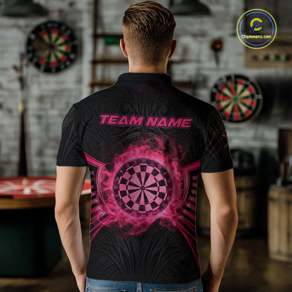 Black And Pink Smokes Dartboard Men Darts Polo Shirts Custom Tribal Dart Team Jerseys NYN2349