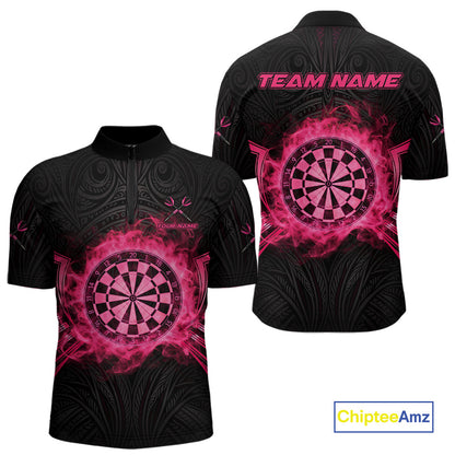 Black And Pink Smokes Dartboard Men Darts 1/4-Zip Shirts Custom Tribal Dart Team Jerseys NYN2349