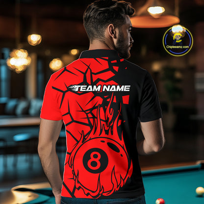 Black And Red Cracked Flaming Pool 8 Ball Men Billiard Shirt Custom Ball Billiard Team Attire NYN2625