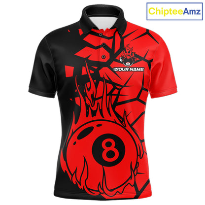 Black And Red Cracked Flaming Pool 8 Ball Men Billiard Shirt Custom Ball Billiard Team Attire NYN2625