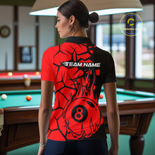 Load image into Gallery viewer, Black And Red Cracked Flaming Pool 8 Ball Women Billiard Shirt Custom Ball Billiard Team Attire NYN2625