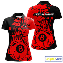 Load image into Gallery viewer, Black And Red Cracked Flaming Pool 8 Ball Women Billiard Shirt Custom Ball Billiard Team Attire NYN2625