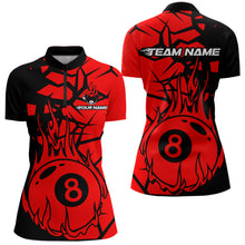 Load image into Gallery viewer, Black And Red Cracked Flaming Pool 8 Ball Women Billiard Shirt Custom Ball Billiard Team Attire NYN2625