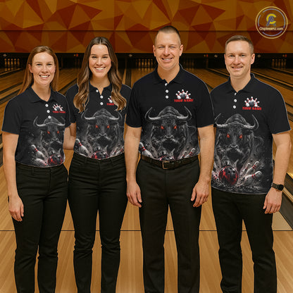 Funny Bowling Polo 1/4-Zip Shirt For Men Angry Bull Bowling Jersey Custom Bowling Tournament Shirt NYN4727