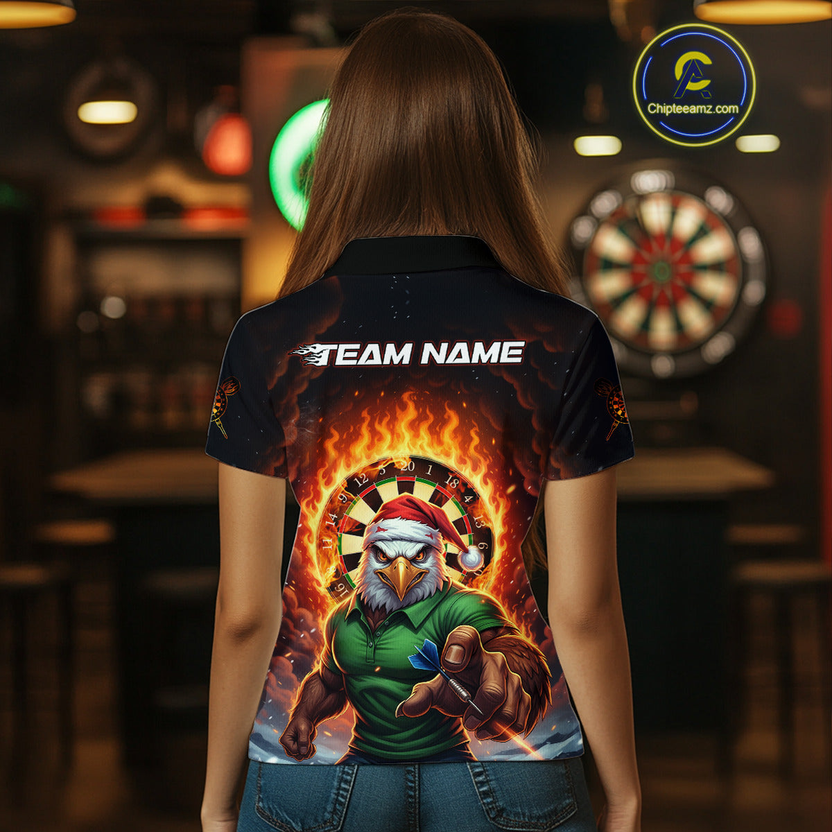 Funny Eagle Flame Dartboard Christmas Darts Polo Shirt For Women Custom Xmas Dart Jerseys NYN1853