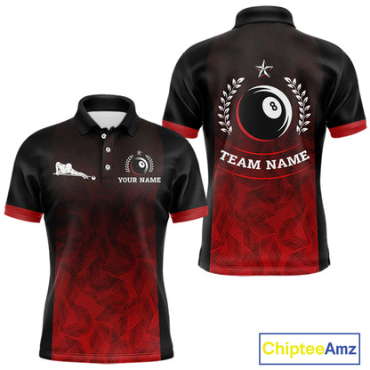 Black And Red 8 Ball Pool Men Billiard Polo & Quarter Zip Shirt Custom 8  Ball Billiard Team Jersey NYN2983