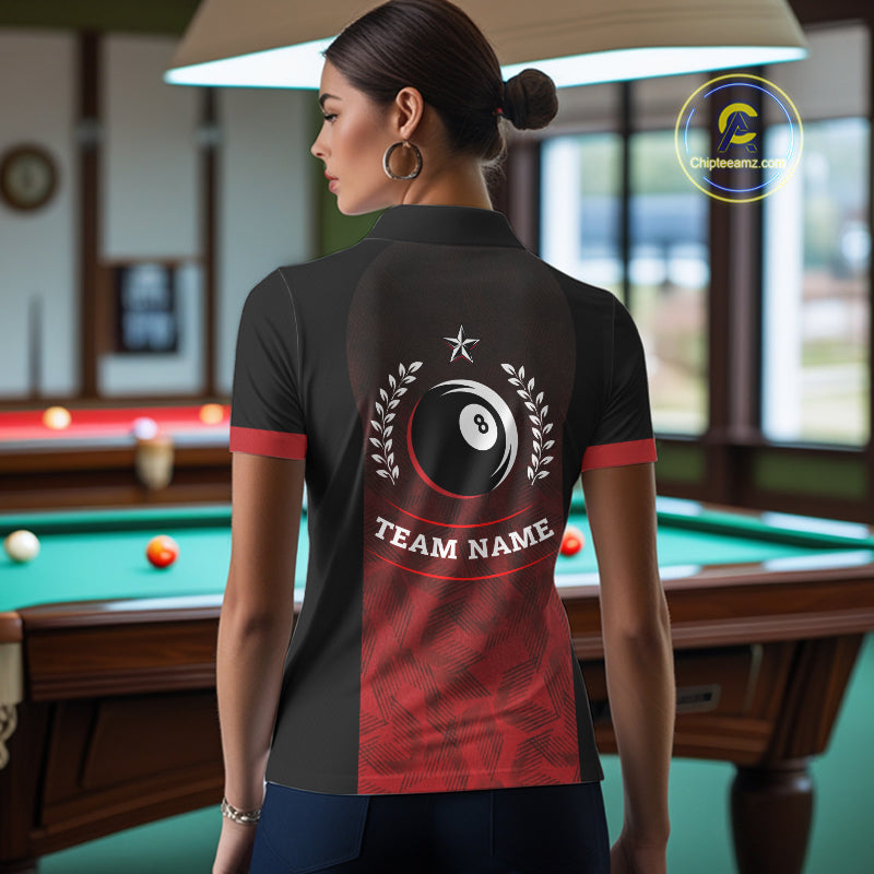 Black And Red 8 Ball Pool Women Billiard Polo & Quarter Zip Shirt Custom 8  Ball Billiard Team Jersey NYN2983