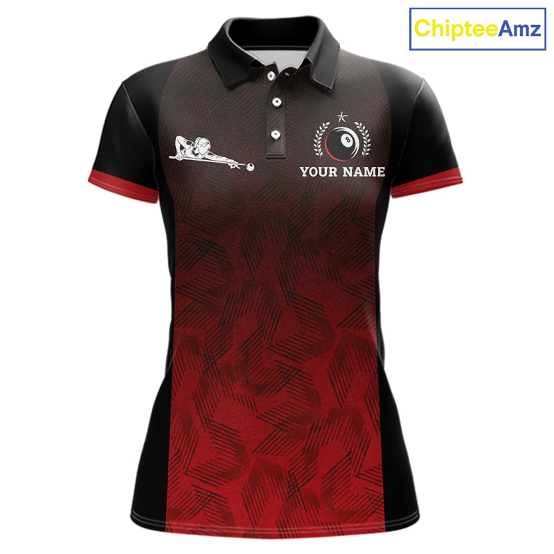 Black And Red 8 Ball Pool Women Billiard Polo & Quarter Zip Shirt Custom 8  Ball Billiard Team Jersey NYN2983