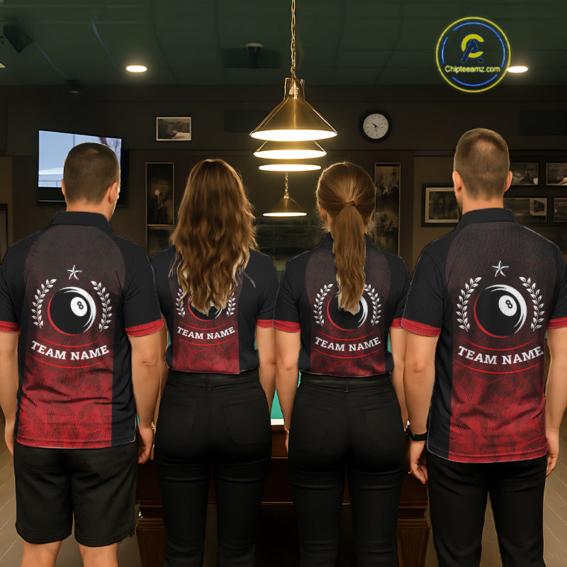 Black And Red 8 Ball Pool Men Billiard Polo & Quarter Zip Shirt Custom 8  Ball Billiard Team Jersey NYN2983