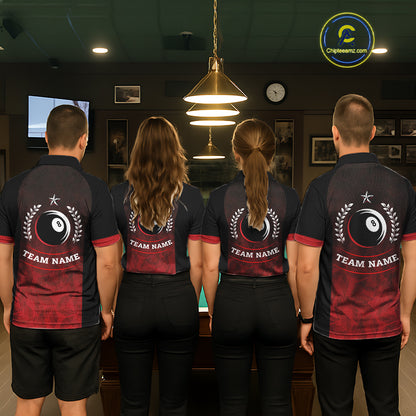 Black And Red 8 Ball Pool Men Billiard Polo & Quarter Zip Shirt Custom 8  Ball Billiard Team Jersey NYN2983