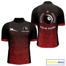 Load image into Gallery viewer, Black And Red 8 Ball Pool Men Billiard Polo &amp; Quarter Zip Shirt Custom 8  Ball Billiard Team Jersey NYN2983