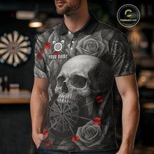 Load image into Gallery viewer, Custom Red Grey Roses Skull Dartboard Dart Men Polo Shirt Outfits Dart Team Jerseys NYN1560