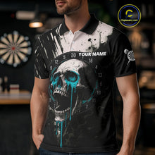 Load image into Gallery viewer, Custom Black Turquoise Dripping Skull Dartboard Dart Men Polo Shirt Grunge Dart Jerseys NYN1564