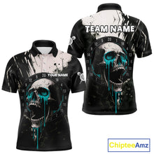 Load image into Gallery viewer, Custom Black Turquoise Dripping Skull Dartboard Dart Men Polo Shirt Grunge Dart Jerseys NYN1564