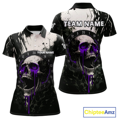 Custom Black & Purple Dripping Skull Dartboard Dart Women Polo Shirt Grunge Dart Jerseys NYN1565