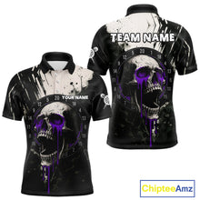 Load image into Gallery viewer, Custom Black &amp; Purple Dripping Skull Dartboard Dart Men Polo Shirt Grunge Dart Jerseys NYN1565