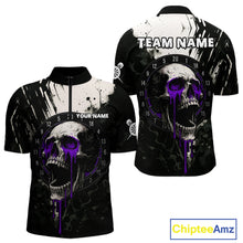 Load image into Gallery viewer, Custom Black &amp; Purple Dripping Skull Dartboard Dart Men 1/4-Zip Shirt Grunge Dart Jerseys NYN1565