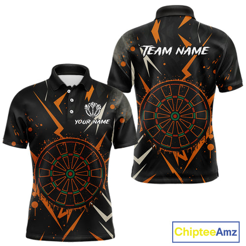 Custom Black Orange Dartboard Grunge Dart Men Polo Shirt Dart Tournament Jerseys NYN1567