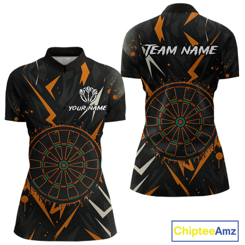 Custom Black Orange Dartboard Grunge Dart Women 1/4-Zip Shirt Dart Tournament Jerseys NYN1567
