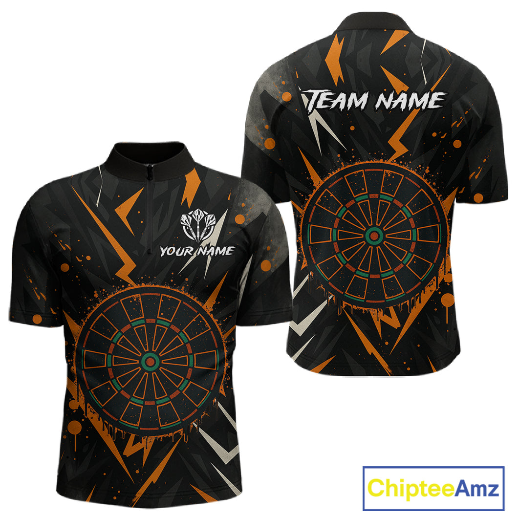 Custom Black Orange Dartboard Grunge Dart Men 1/4-Zip Shirt Dart Tournament Jerseys NYN1567