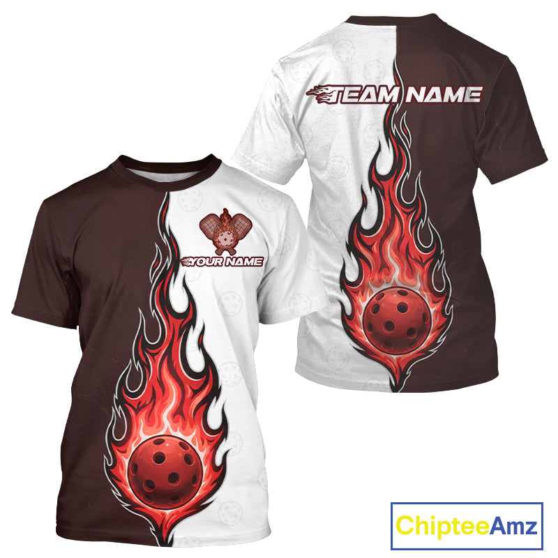 Custom White And Red Flames Pickleball Ball T-Shirt Men's Pickleball Jersey NYN1879