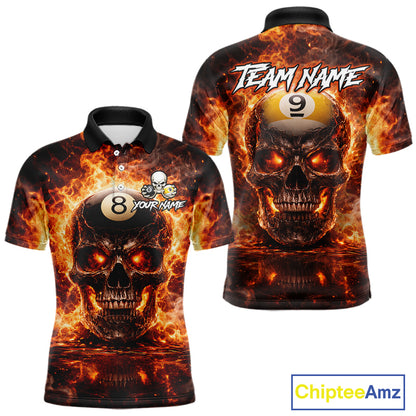 Fire Flame Skull Pool 8 Ball & 9 Ball Billiard Shirt For Men Custom Billiard Team Attire|Red NYN2628