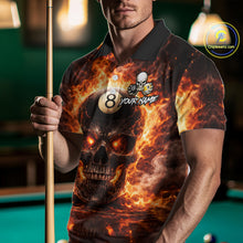 Load image into Gallery viewer, Fire Flame Skull Pool 8 Ball &amp; 9 Ball Billiard Shirt For Men Custom Billiard Team Attire|Red NYN2628