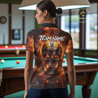 Fire Flame Skull Pool 8 Ball & 9 Ball Billiard Shirt For Women Custom Billiard Team Attire|Red NYN2628