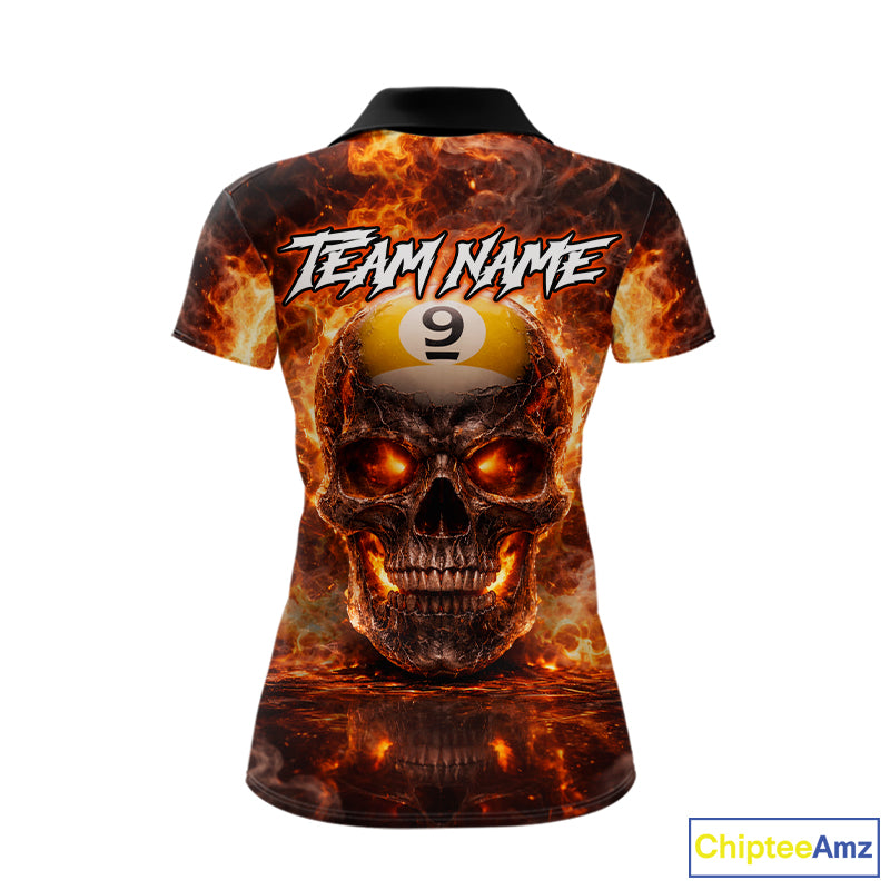 Fire Flame Skull Pool 8 Ball & 9 Ball Billiard Shirt For Women Custom Billiard Team Attire|Red NYN2628