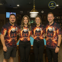 Load image into Gallery viewer, Fire Flame Skull Pool 8 Ball &amp; 9 Ball Billiard Shirt For Men Custom Billiard Team Attire|Red NYN2628