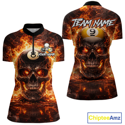 Fire Flame Skull Pool 8 Ball & 9 Ball Billiard Shirt For Women Custom Billiard Team Attire|Red NYN2628