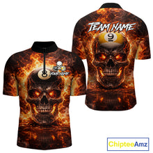 Load image into Gallery viewer, Fire Flame Skull Pool 8 Ball &amp; 9 Ball Billiard Shirt For Men Custom Billiard Team Attire|Red NYN2628