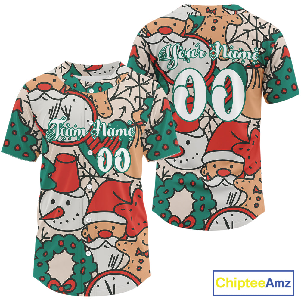 Custom Colorful Funny Christmas Baseball Shirt For Men Xmas Tree Baseball Team Jerseys NYN1571