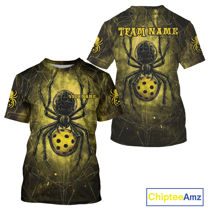 Custom Yellow Spider Grunge Pickleball Ball T-Shirt For Men Funny Pickleball Jerseys NYN1587
