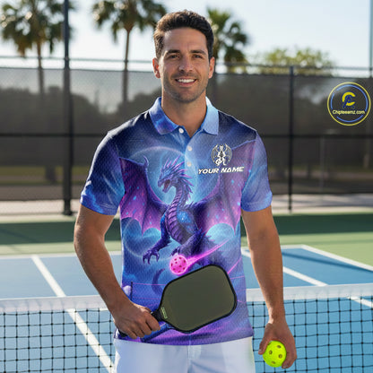Custom Purple Holographic Dragon Men Pickleball Jerseys Pickleball Paddle League Shirts NYN2130