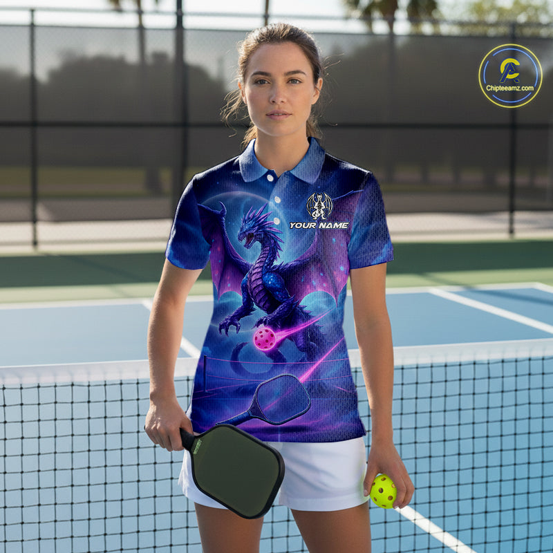 Custom Purple Holographic Dragon Women Pickleball Jerseys Pickleball Paddle League Shirts NYN2130