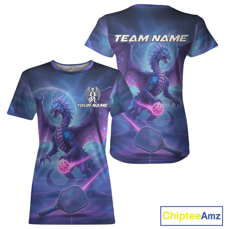 Custom Purple Holographic Dragon Women Pickleball Jerseys Pickleball Paddle League Shirts NYN2130
